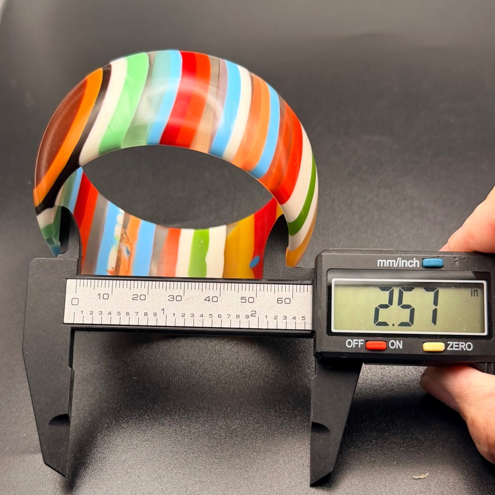 Vintage Bangle Bracelet Multicolor Laminated Striped Bullseye Chunky‎ Acrylic 8 - Picture 3 of 10